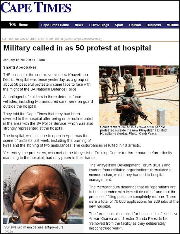 SOLDIERS IN THE STREETS OF CAPE TOWN JAN 17 2012 KHAYELITSHA DISTRICT HOSPITAL (2)