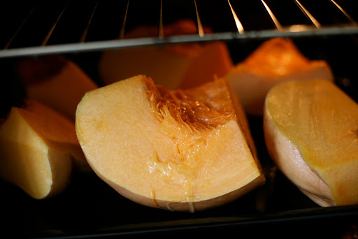 Pumpkin starts to roast.