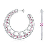 Marquise Round Pink Sapphire and Diamond Tulip Hoop Earrings