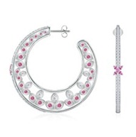Marquise Round Pink Sapphire and Diamond Tulip Hoop Earrings Marquise Round Pink Sapphire and Diamond Tulip Hoop Earrings