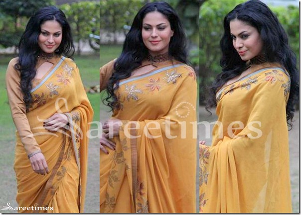 Veena_Malik_Mustard_Saree