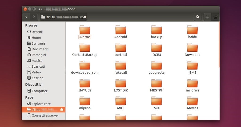 Ubuntu accesso ad Android da Nautilus via FTP