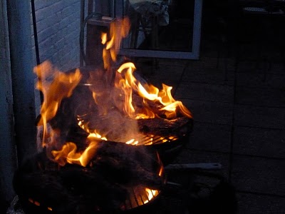 1. Last night's dinner: delicious and thanks for helping BUT--flame-broiled steaks mean flames underneath the steaks, not engulfed in them. 1. Last night's dinner: delicious and thanks for helping BUT--flame-broiled steaks mean flames underneath the steaks, not engulfed in them.