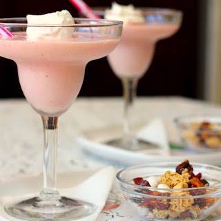 Simple Strawberry Peach Yogurt Smoothie.