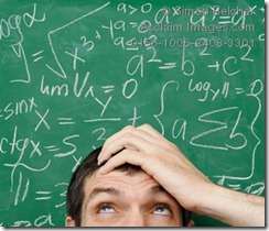 Confused Man in Front of Math Formula Written on a Chalkboard