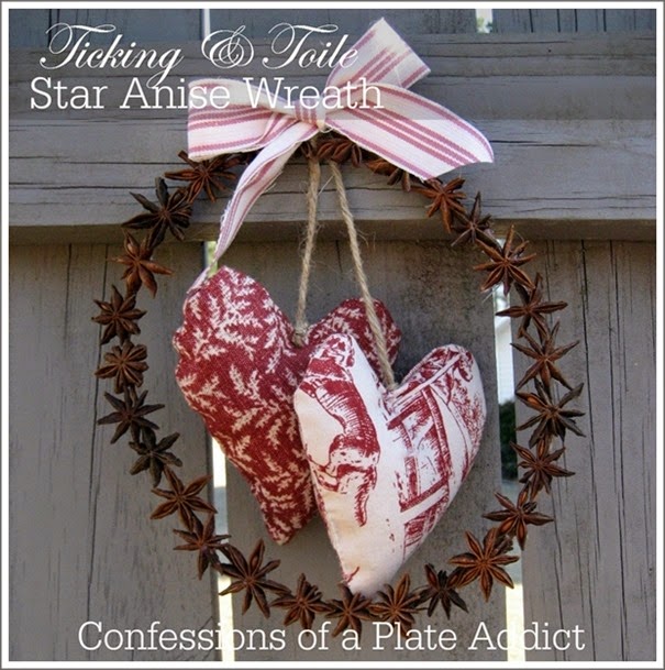 CONFESSIONS OF A PLATE ADDICT Ticking and Toile Star Anise Wreath CONFESSIONS OF A PLATE ADDICT Ticking and Toile Star Anise Wreath