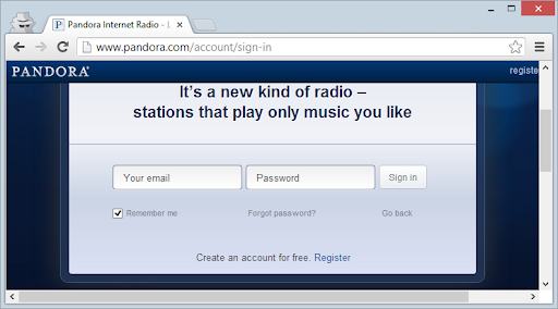 pandora music login account pandora music login account