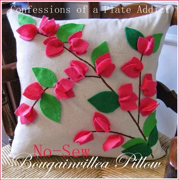 CONFESSIONS OF A PLATE ADDICT POTTERY BARN Inspired No-Sew Bougainvillea Pillow