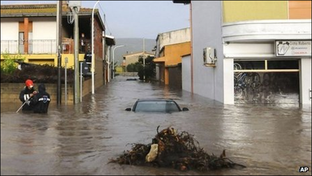 Flooding in Sardinia caused by Cyclone Cleopatra, 19 November 2013. Photo: AP