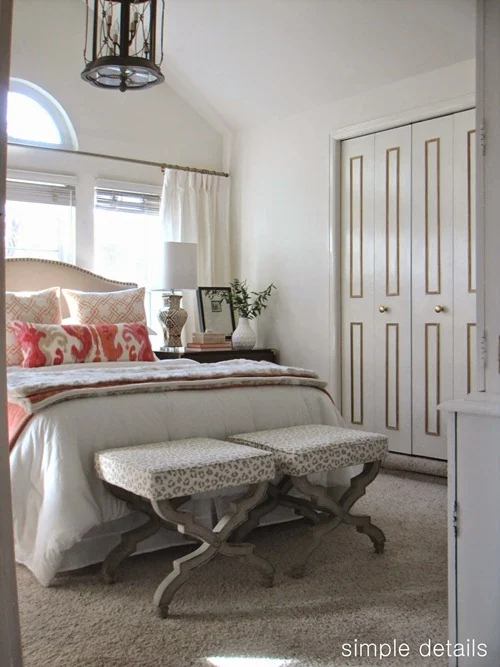 light bedroom with coral
