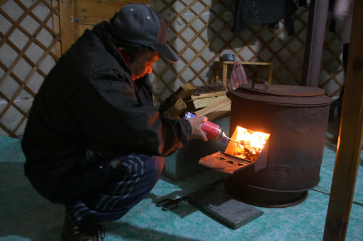 Our driver lighting our stove the fast way - with a blowtorch