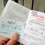 my japan rail pass that allows me free travel on the shinkansen throughout Japan for a whole week in Hiroshima, Japan 