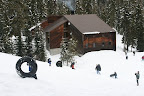 A tubing hill is just outside the lodge. Tubes are provided at the lodge.