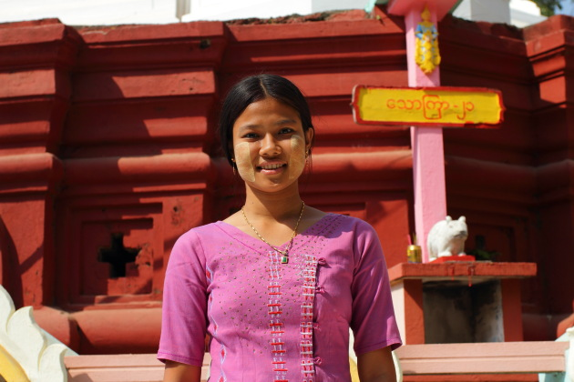 Burmese Girl with Thanaka on her face at Bago, Burma