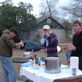 Brian, Shaun and Chuck enjoy an oyster roast.