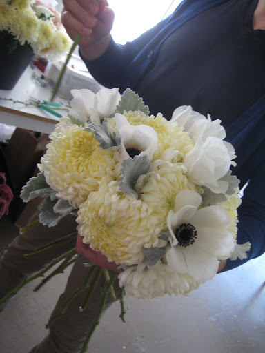 The bouquet, inspired by the Marimekko fabric, in progress.