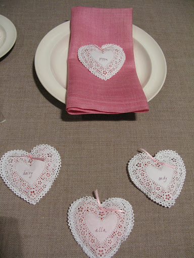 Easy and sweet, these heart shaped doilies are sewed together and have jelly beans inside of them.