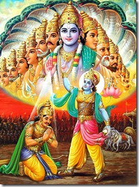 Krishna showing the universal form to Arjuna