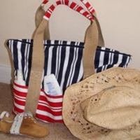 striped beach bag