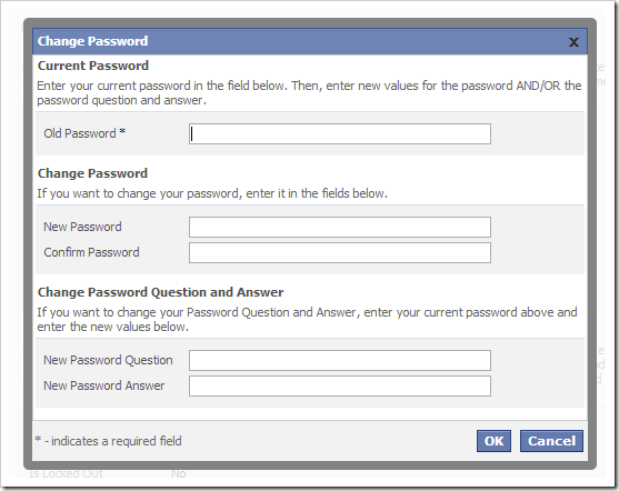 The Change Password modal confirmation form. The Change Password modal confirmation form.