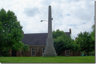 Monument over the grave of Rev. David Rice on the grounds of the church.