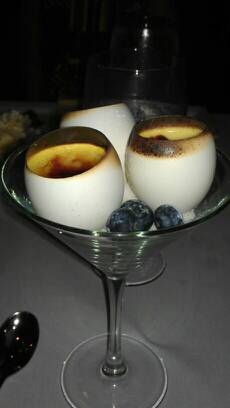 Creme brulee trio in egg shells at the chase