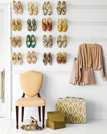 Nowadays shoes can be like works of art, so why not display them as such. Here, heels are shown off using picture rails. Nowadays shoes can be like works of art, so why not display them as such. Here, heels are shown off using picture rails.