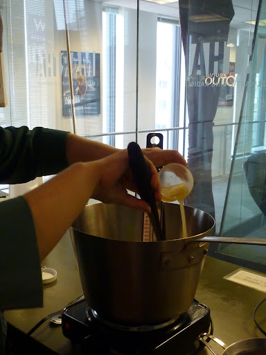 At 190°F the lemon juice and salt are stirred in.