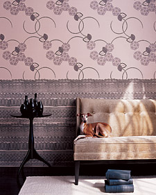 Muted color keeps these two wallpapers from competing. (Blueprint Magazine) Muted color keeps these two wallpapers from competing. (Blueprint Magazine)