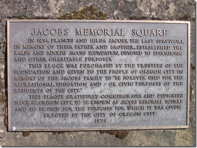 IMG_2873 Plaque at Jacobs Memorial Square in Oregon City, Oregon on August 19, 2006