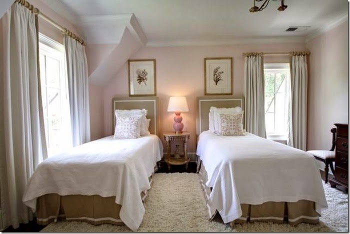 Spring’s It Color. loving the pale pink in this bedroom