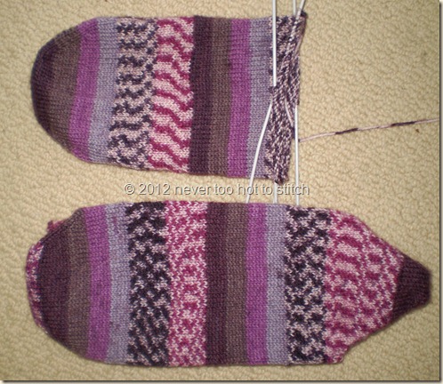 2012 Merlot toe up socks 2nd sock in progress