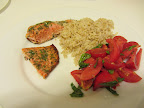 Grilled salmon, tomato salad, and rice. Yum!