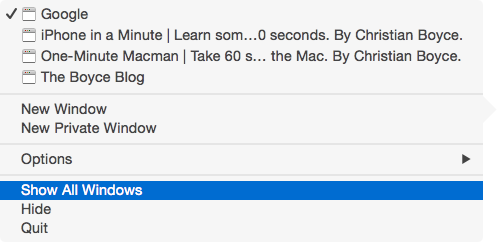 Show all windows Mac OS Dock