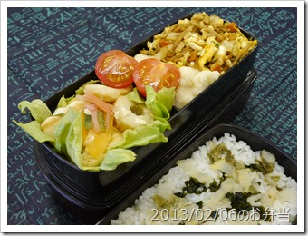 豆腐ステーキと卵入り焼きそば弁当(2013/02/06)