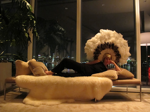 This incredible headdress made it from Hulaween to my apartment for the party. Isn't it wonderful?
