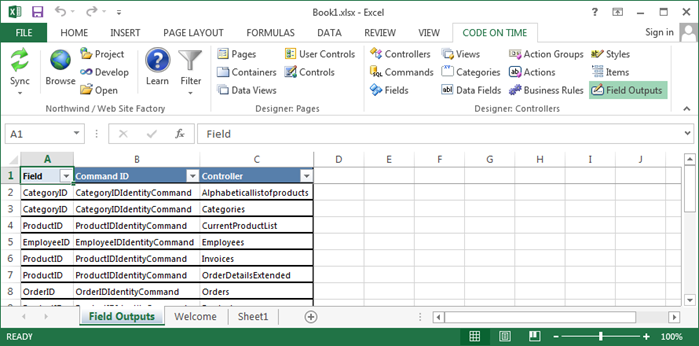 Typical view of field outputs in a project. Typical view of field outputs in a project.