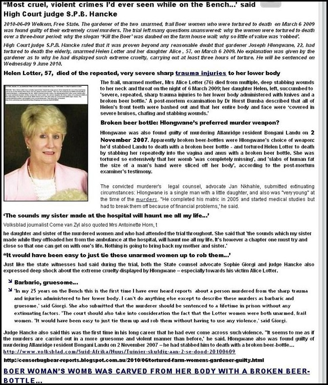 HATECRIMES AGAINST WHITES IN SA LOTTER WOMEN WOMBS CARVED FROM THEIR BODIES WITH BOTTLES FREE STATE HATECRIMES AGAINST WHITES IN SA LOTTER WOMEN WOMBS CARVED FROM THEIR BODIES WITH BOTTLES FREE STATE
