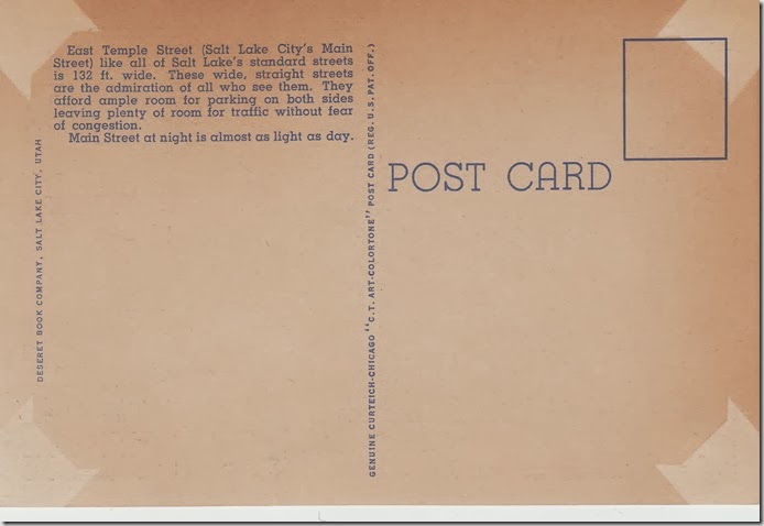 Main Street at Night, Salt Lake City Postcard pg. 2 - 1940