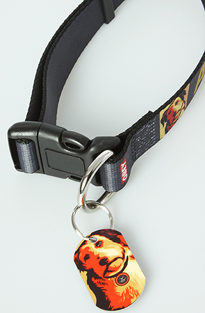 The ADOPT collars are sturdy, fully adjustable and can fit both small (not tiny) and large pooches. They have a colorful metal ‘dog tag’ with the image that Shepard Fairey created for Adopt-a-Pet.com The ADOPT collars are sturdy, fully adjustable and can fit both small (not tiny) and large pooches. They have a colorful metal ‘dog tag’ with the image that Shepard Fairey created for Adopt-a-Pet.com