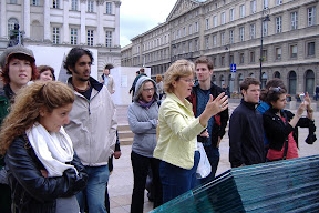 Learning about Warsaw from Tamara, while we try to stay conscious