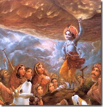 Krishna lifting Govardhana Hill