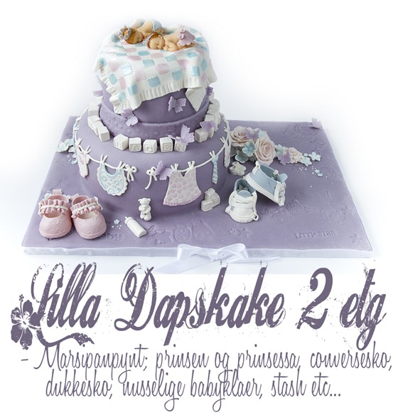 Lilla dåpskake tvillinger - søte babysko i marsipan, marsipanbaby