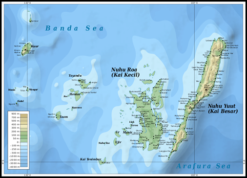 Topographic map of the Kai Islands