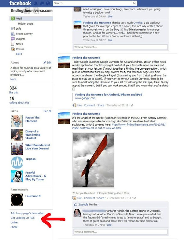 facebook rss feed location