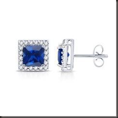 Square Sapphire and Diamond Border Earrings