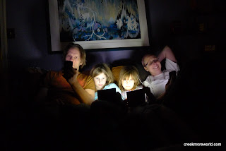 Creekmores huddle on the couch in the blackout.