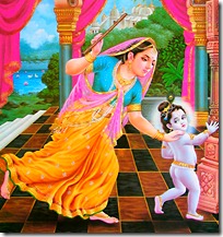 Mother Yashoda chasing Krishna