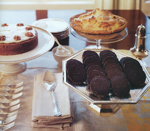 The Thanksgiving dessert buffet includes chocolate black-pepper icebox cookies, which Ginny is known for; a pumpkin cake with brown butter icing; and a green-market apple pie.