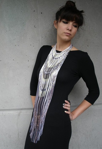 Long Fringe Necklace with Lao Sarong Print,£199,Finchittidafinch